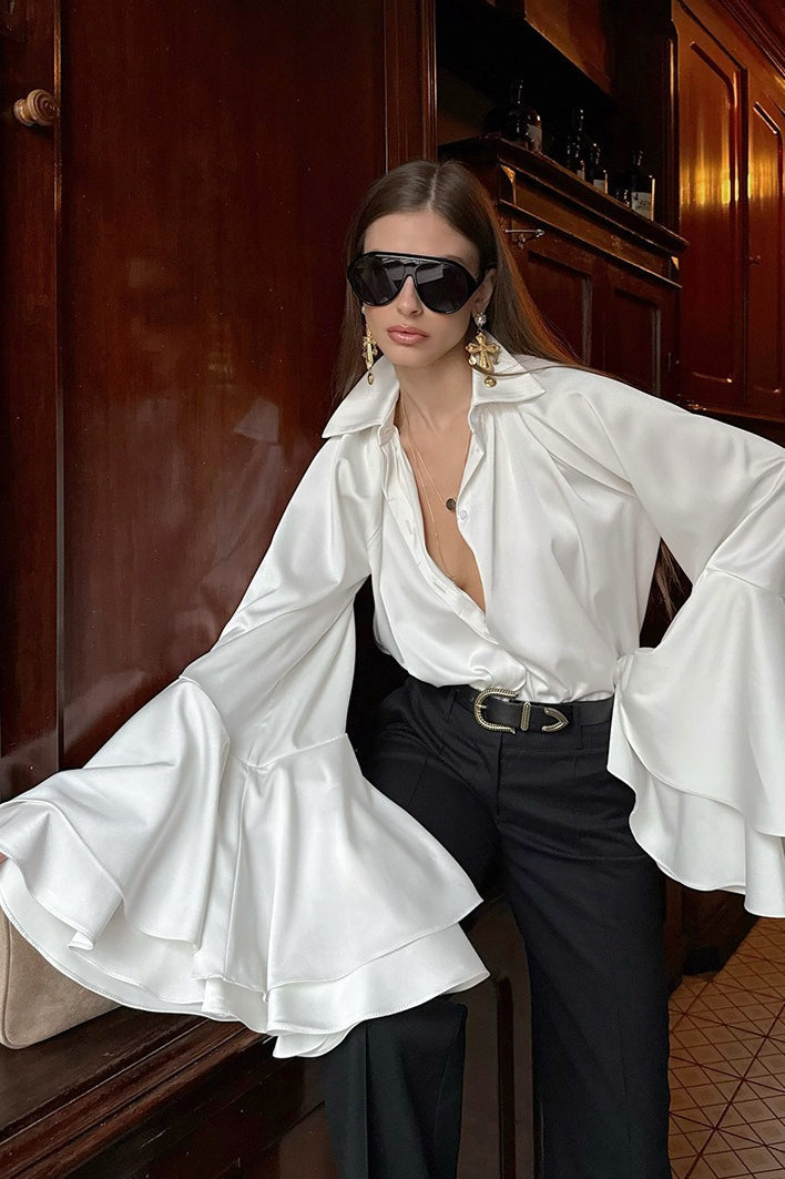 Chic Satin Long Sleeve Elegant Blouse