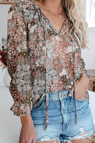 Casual Elegant Print Patchwork Frenulum V Neck Tops(7 Colors)