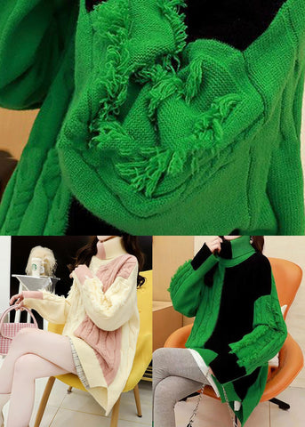Italienische Grüne Hign Neck Dicken Patchwork Stricken Pullover 