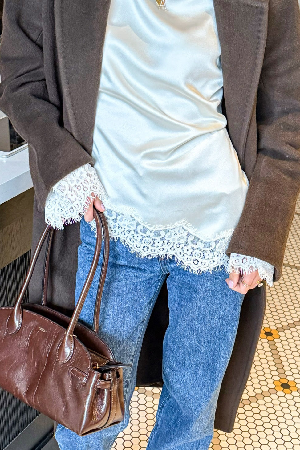 Lace Panel Solid Casual Blouse