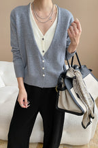 Two-Tone V-Neck Cardigan