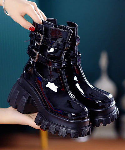 Botas gruesas únicas y cómodas de piel sintética ahuecadas de color naranja 