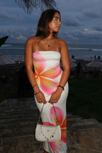 Sexy Bandeau Bodycon Floral Print Maxi Dress