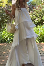 White Flowy Cami Tiered Maxi Dress