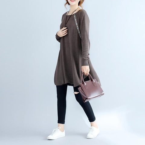 2021 fall fashion cotton women sweater dresses oversize chocolate cozy knit dress