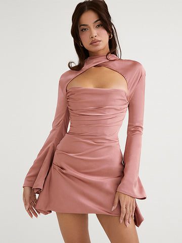 Ruched Mini Dress Cutout Ruffles Sleeves Backless Birthday Party Dresses