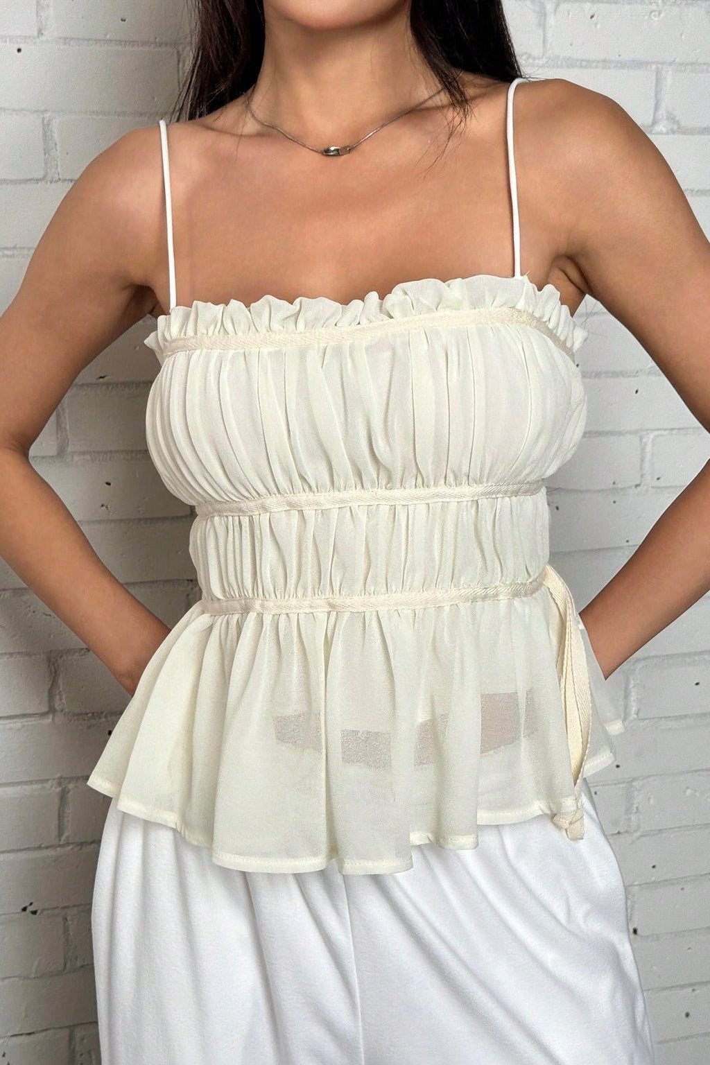 Elegant Multi Ruffle Solid Cami Top