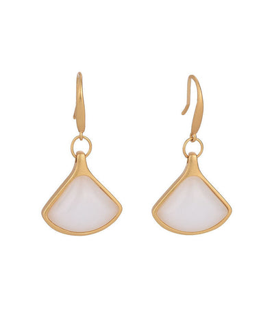Elegantes pendientes colgantes de jade blanco antiguo en forma de abanico 