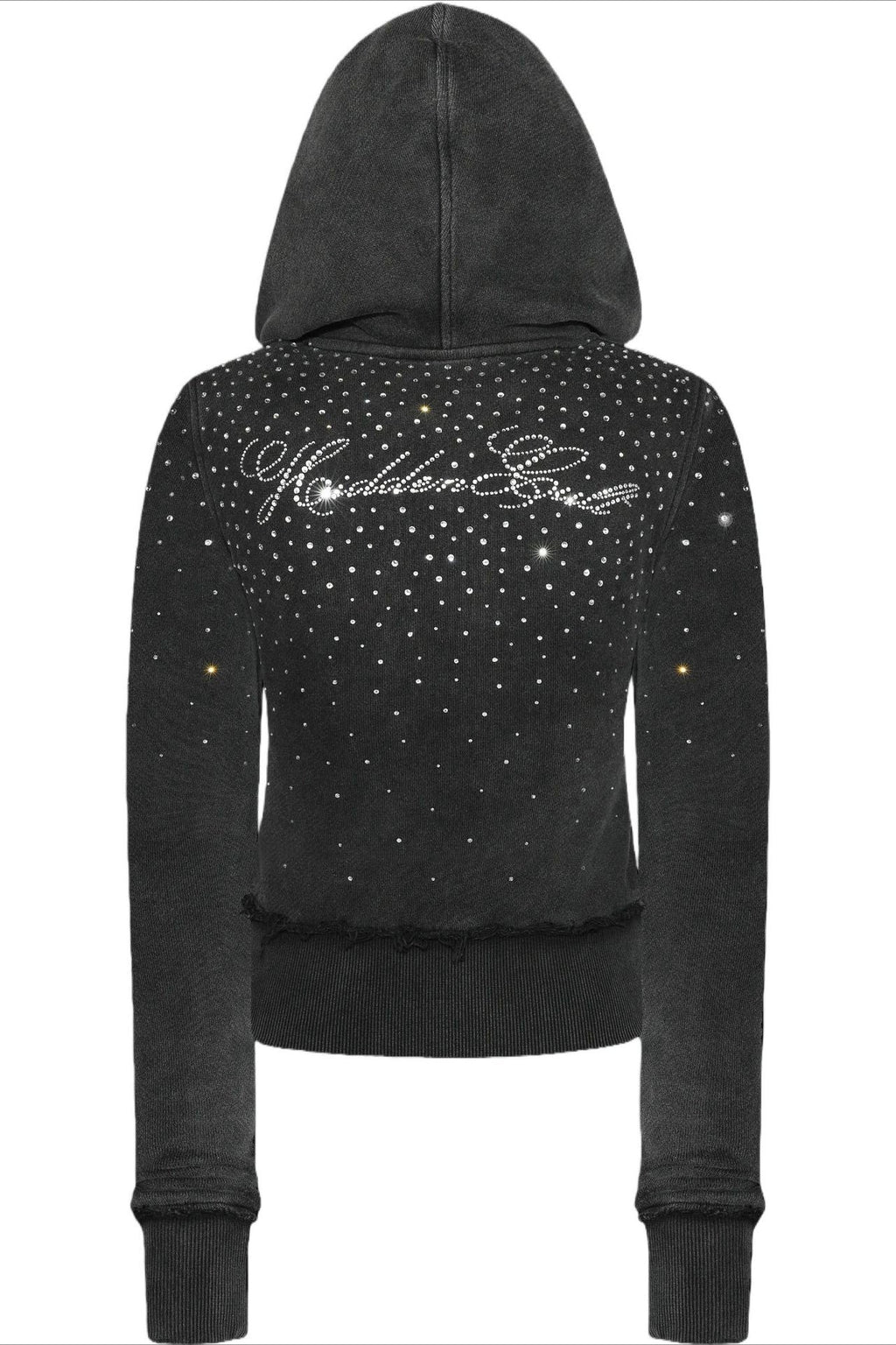 Rhinestone Crystal Zip Crop Hoodie