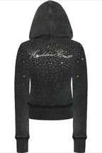 Rhinestone Crystal Zip Crop Hoodie