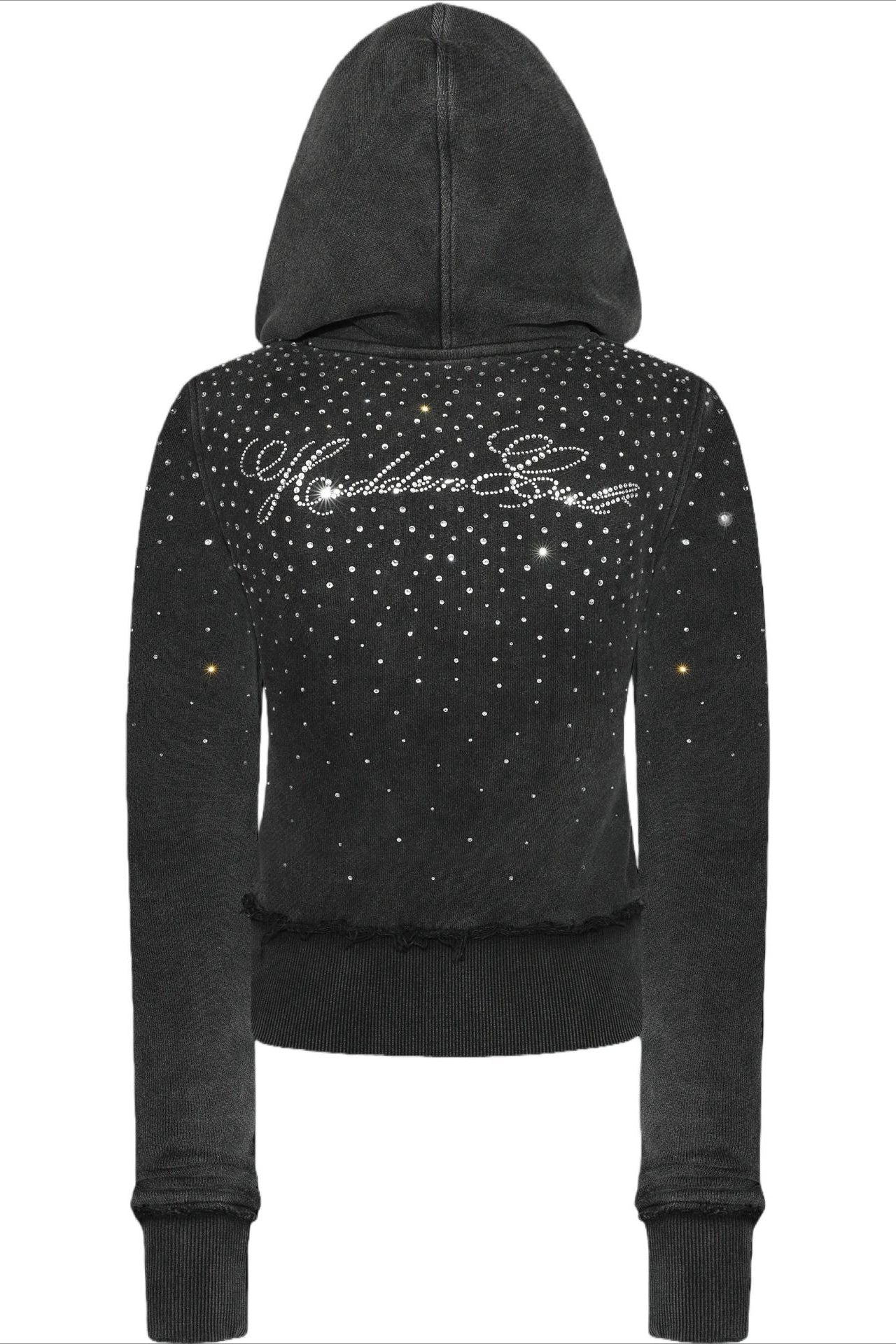 Rhinestone Crystal Zip Crop Hoodie