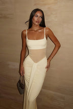 Mesh Waist Tie Cami Bodycon Maxi Dress