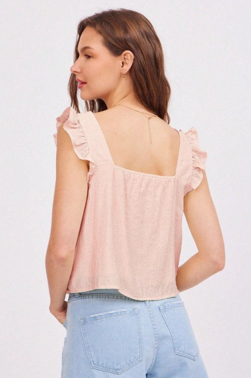 Ruched Flutter Sleeve Loose Blouse