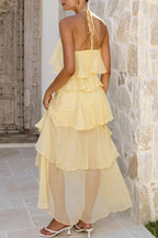 Tiered Ruffle Chiffon Print Maxi Dress