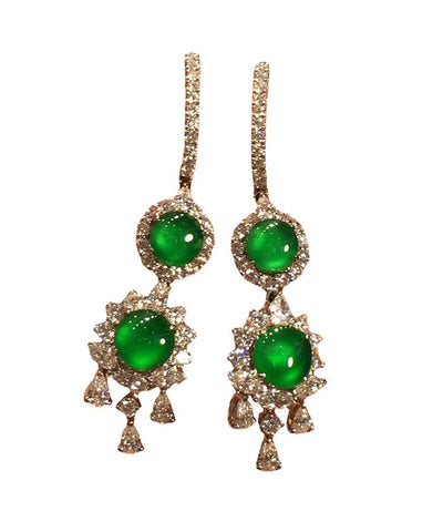 Damen Sterling Silber Ohrringe mit eingelegtem Zirkonia und Jade-Quaste 