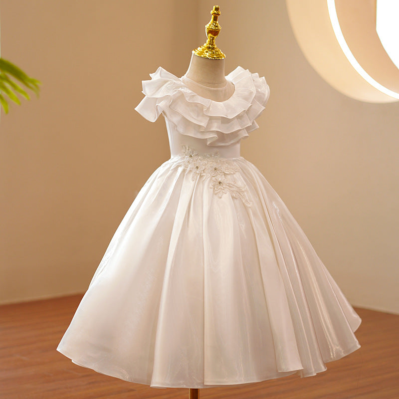 Kommunionkleid für Kleinkinder, Mädchenhochzeitskleid, weißes ärmelloses flauschiges Blumenmädchenkleid, Taufkleid 