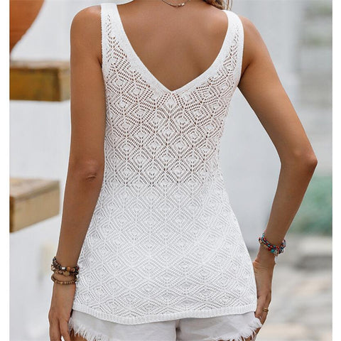 Camisetas sin mangas con cuello en V y aberturas en color liso para mujer 