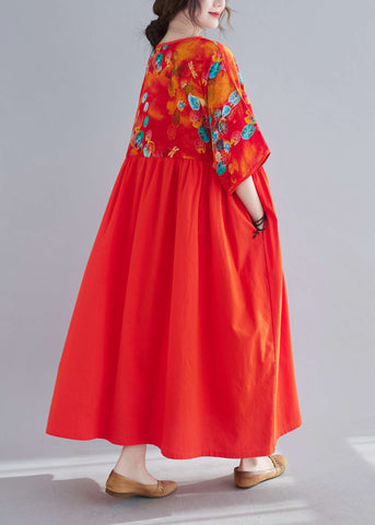 Vestido de fiesta de patchwork rojo con escote en V y media manga 