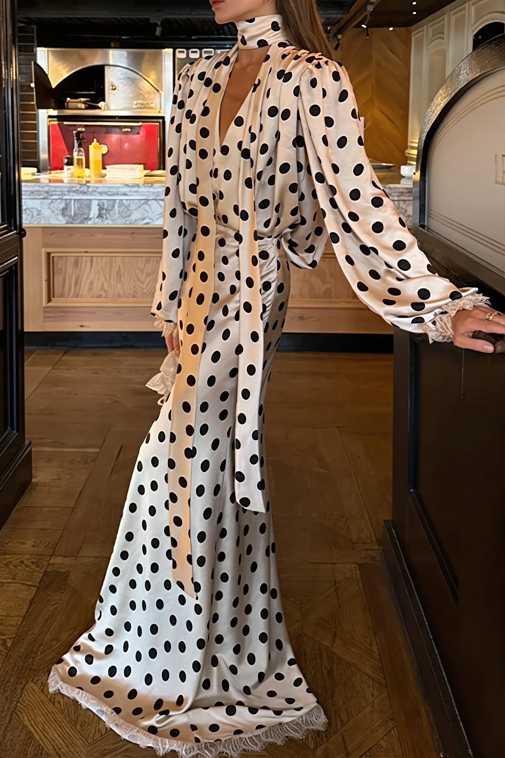 Vintage Polka Dot Sash Maxi Dress
