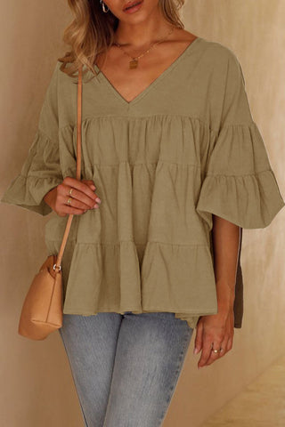 Tops casuales de moda con cuello en V y abertura en la parte superior lisa 