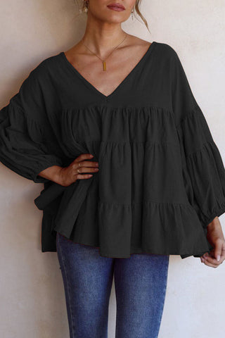 Tops casuales de moda con cuello en V y abertura en la parte superior lisa 