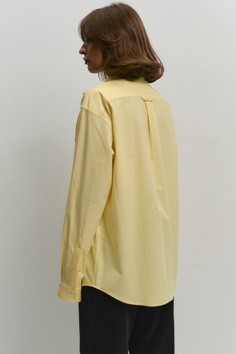 Cotton Yellow Button Down Loose Commuter Blouse