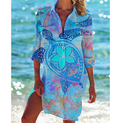 Bikini Coat Swimsuit Cardigan Women's Printed Holiday Beach Shirt