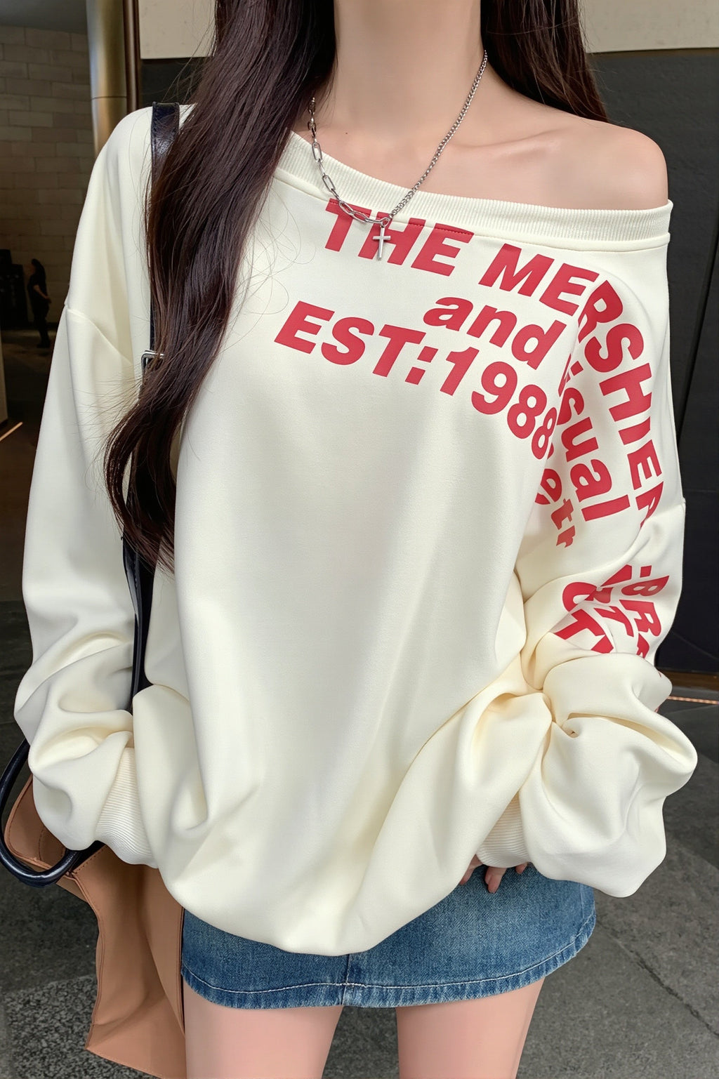 Off Shoulder Letter Print Sweatshirt