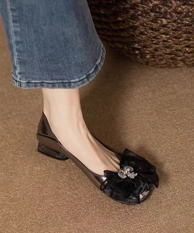 New French Bow Splicing Faux Leather Flat Shoes