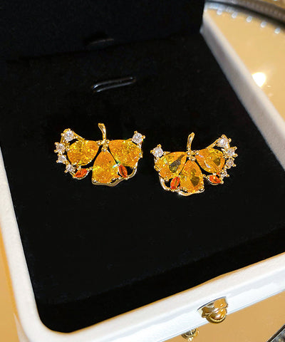 Vogue Gold Kupfer Zirkon Ginkgo Blätter Ohrstecker 