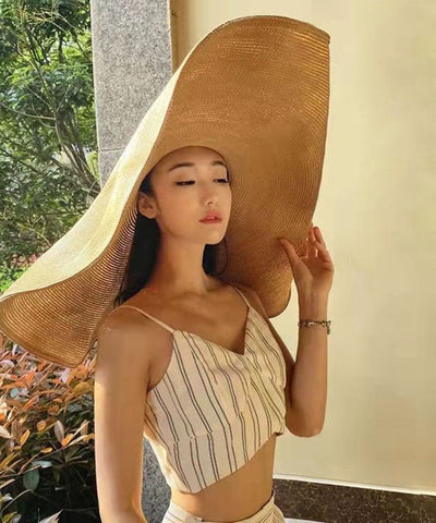Böhmischer Khaki-Sonnenhut mit übergroßer Krempe und festem Strick 