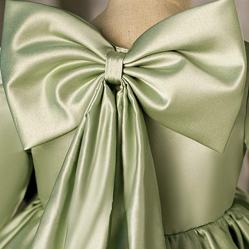Mädchenkleid, Kleinkind-Abendkleid, Kommunionskleid, grünes Prinzessinnenkleid mit großer Schleife 