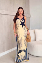 Printed Color Block Striped Vacation Maxi Dress