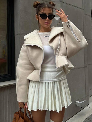 TARUXY drehen-unten Schlank Mäntel Für Frauen 2023 Herbst Winter Mode Langarm Jacken Frau Straße Beiläufige Kurze Strickjacke femme 