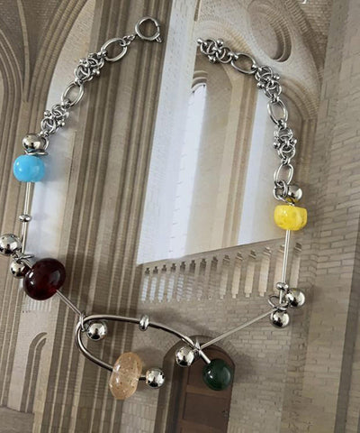 Collar con colgante único de aleación acrílica de acero inoxidable con arcoíris 