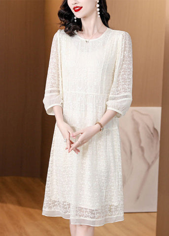 Neu Beige O Hals Bestickte Spitze Kleider Armband Hülse 