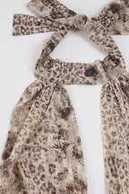Leopard Mesh Irregular Ruffle Deep V Halter Top