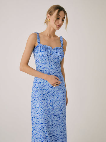Vestido midi bohemio de vacaciones con estampado floral de tirantes 