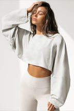 Solid Cropped Crew Neck Sweatshirt