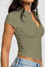 Polo Collar Button Slim T-shirt