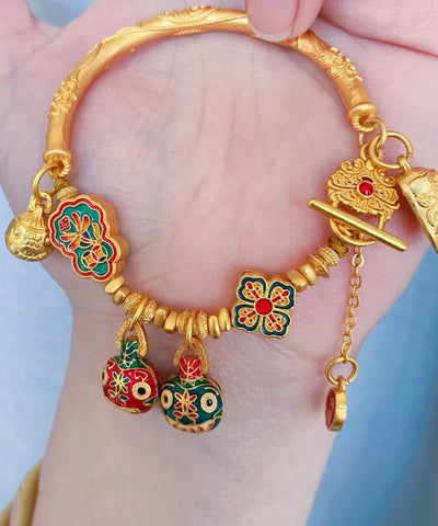 Pulsera con dije de esmalte de bestia devoradora de oro antiguo de estilo chino 