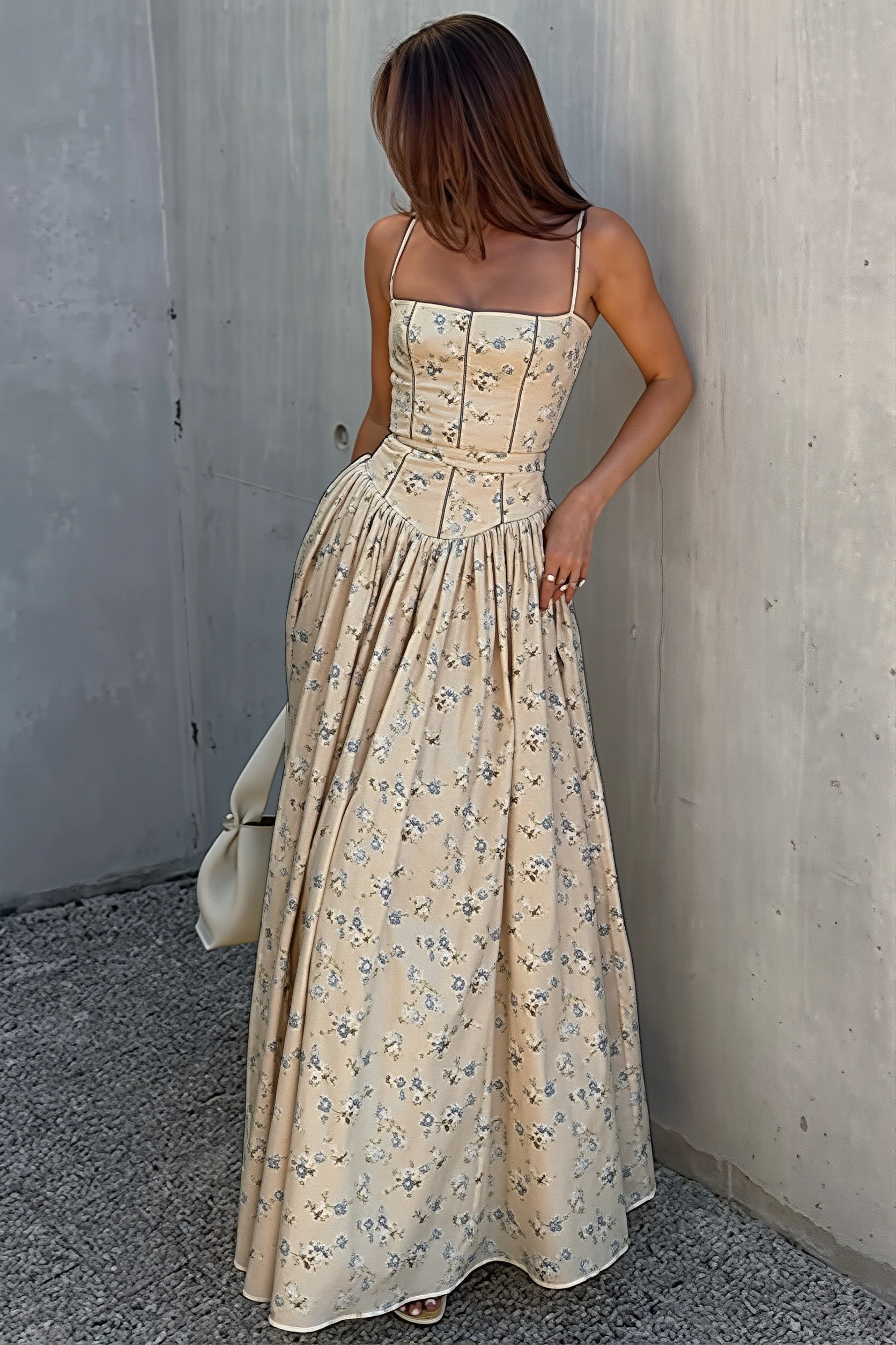 Chic Vintage Floral Cami Slim Fit Maxi Dress