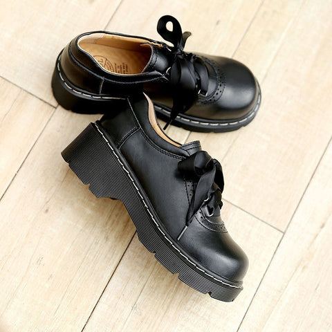 Zapatos Oxford con cordones y cinta para mujer, de piel auténtica dividida, estilo retro, planos, novedad 