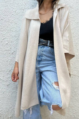 Einfarbige, lässige Strickjacke mit lockerem Einknopf-Windbreaker 