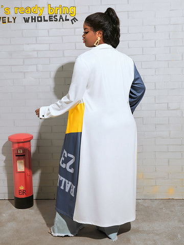 Lockerer Trenchcoat mit geometrischem Afro-Print und herkömmlichem Kragen für Damen in Übergröße 