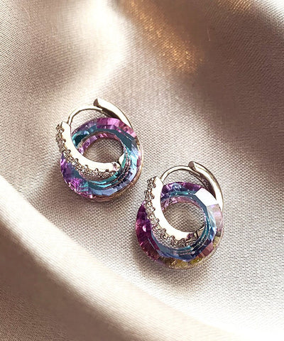 DIY Rainbow Copper Alloy Zircon Circle Hoop Earrings