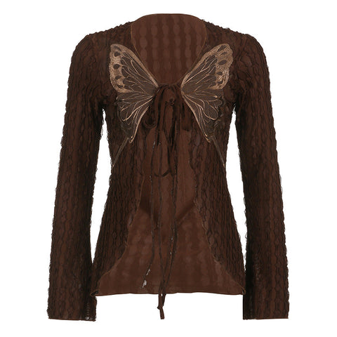 Retro Texture Butterfly Tied Top – Sexy Irregular Asymmetric V Neck Cardigan