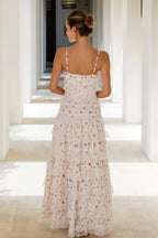 Sexy Lace Trim Print Tiered Ruffle Hem Cami Maxi Dress
