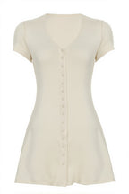 Solid Button Knit V Neck Slim Mini Dress
