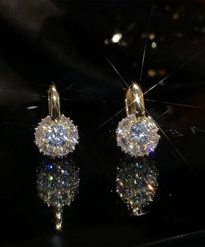 Brief Gold Copper Alloy Zircon Hoop Earrings